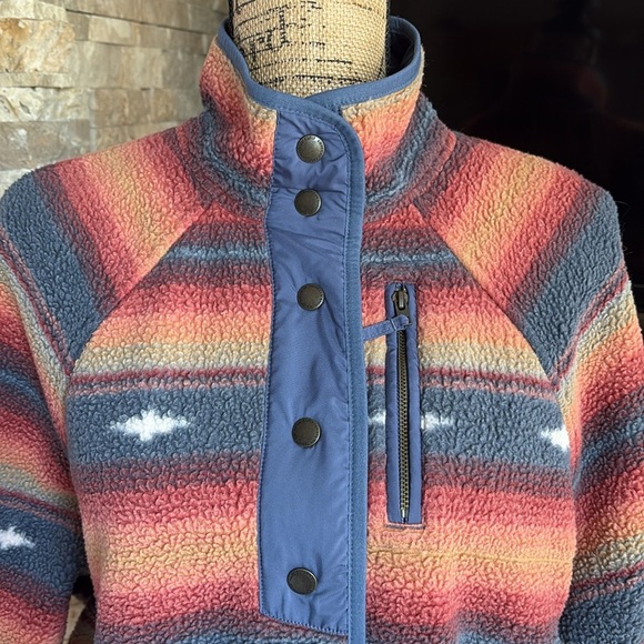 American Eagle fleece southwest style navy orange snap jacket pullover mock neck - Picture 2 of 16